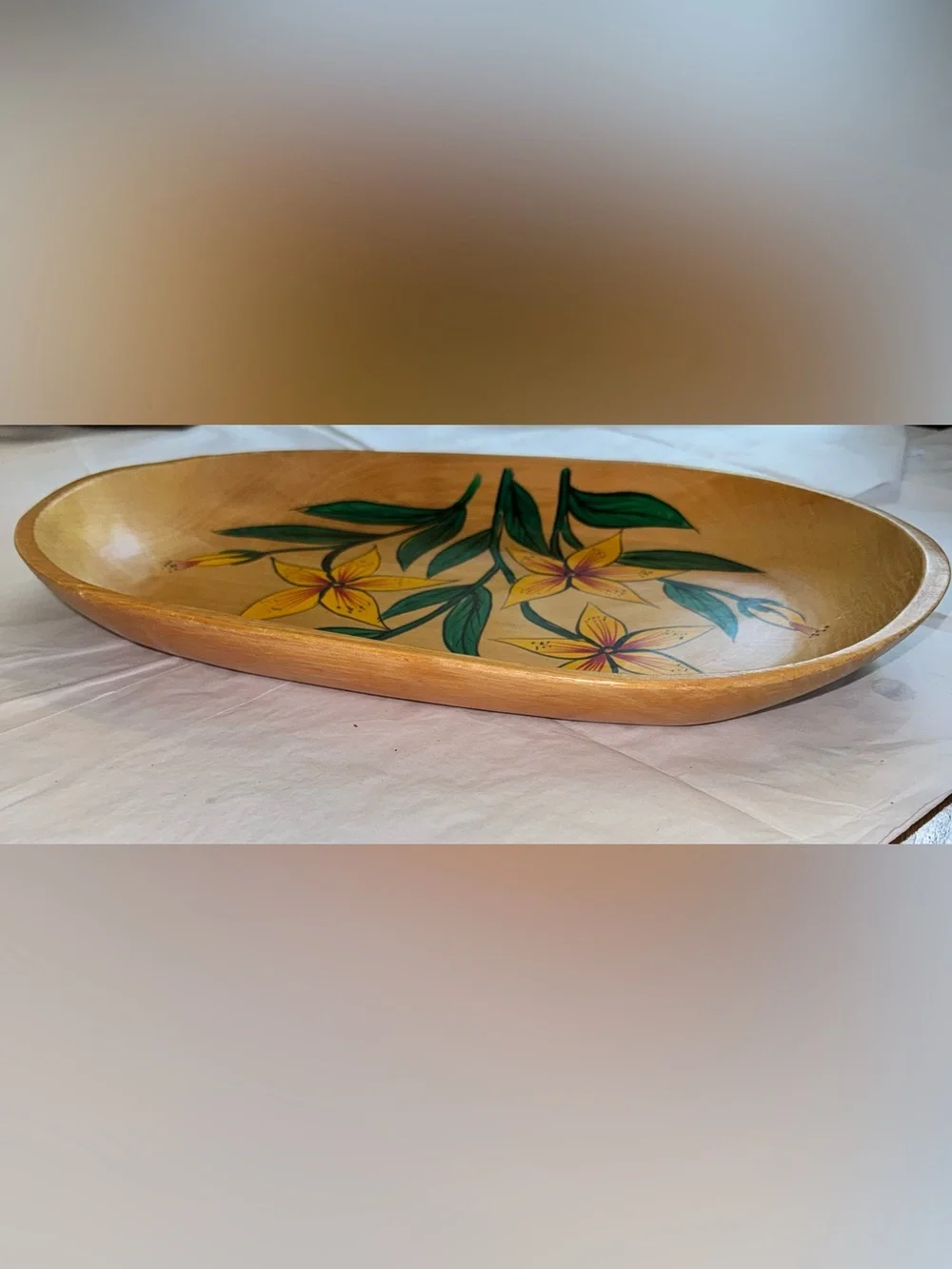 Mid-century Modern Toleware Wood Large Serving Dish Tray Painted Tiger Lillies